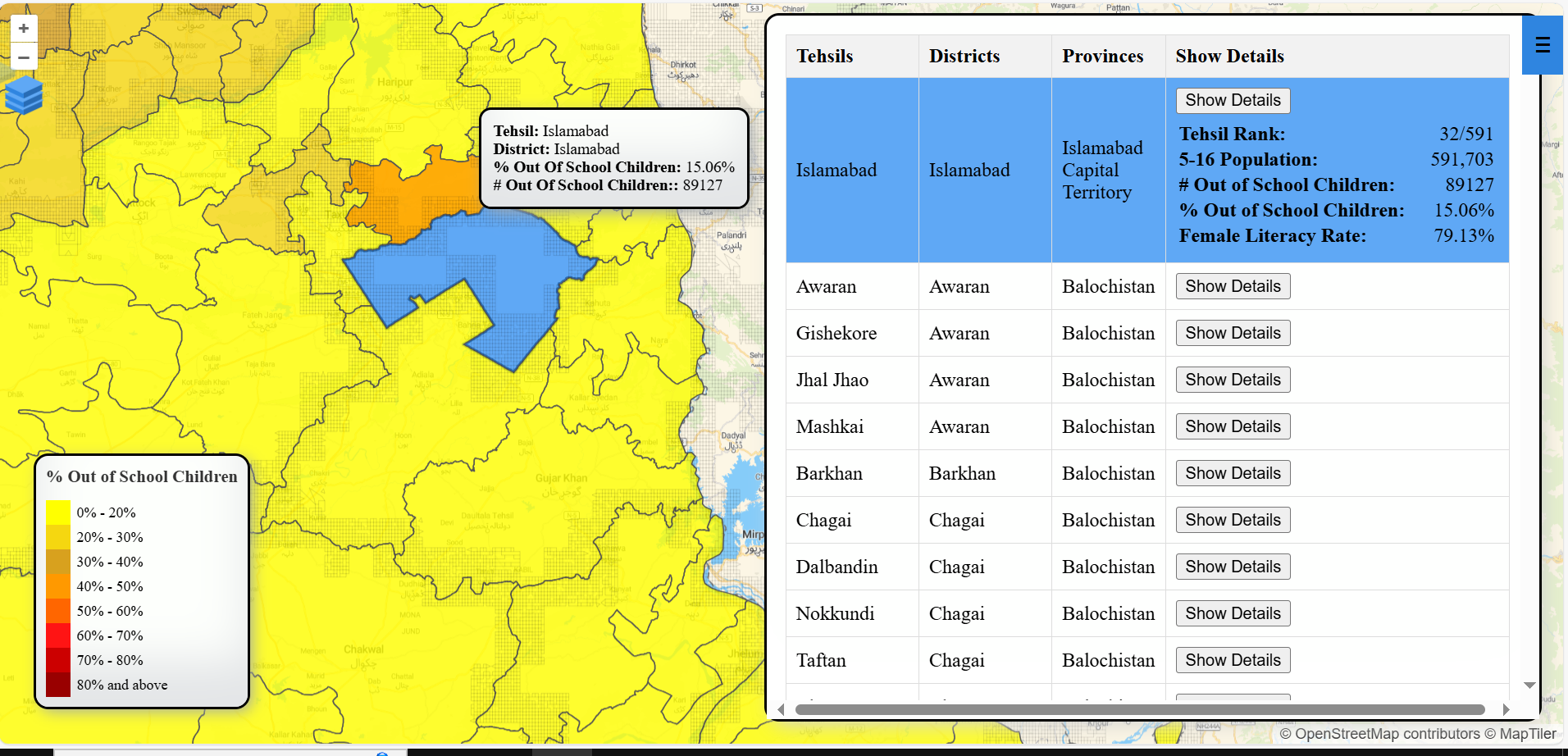 Interactive Web GIS Dashboard for Out-of-School Children Analysis